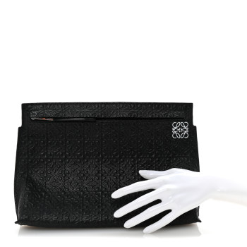 LOEWE Calfskin Embossed Repeat T Pouch Black
