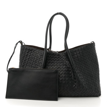 BOTTEGA VENETA Calfskin Intrecciato Pinacoteca Reversible Tote Black Fondant