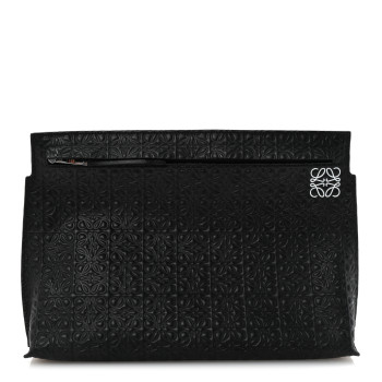 LOEWE Calfskin Embossed Repeat T Pouch Black