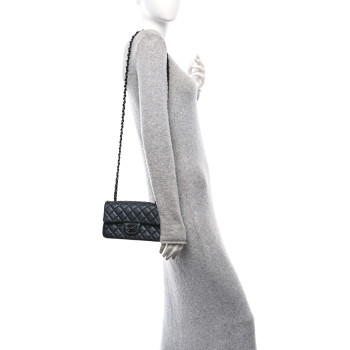 CHANEL Pearly Lambskin Quilted Mini Rectangular Flap So Black