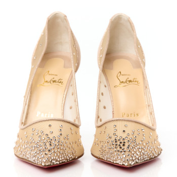 CHRISTIAN LOUBOUTIN Suede Lame Crystal Strass Follies 100 Pumps  40 Light Silk
