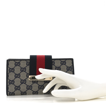 GUCCI Monogram Calfskin Ladies Web Continental Wallet Beige Blue