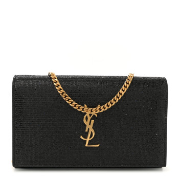 SAINT LAURENT Glitter Classic Monogram Galactica Chain Wallet Black