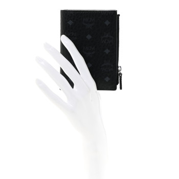 MCM Visetos Mini Bifold Zip Card Wallet Black