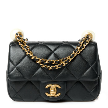 CHANEL Lambskin Pearl Quilted Mini Flap Black