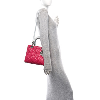 CHRISTIAN DIOR Lambskin Cannage Medium Tri-Color Lady Dior Fuchsia Orange