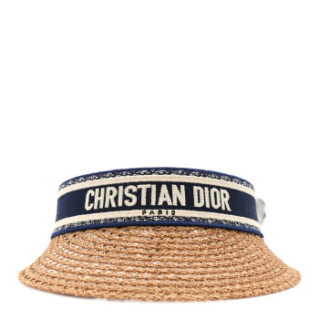 CHRISTIAN DIOR Straw Embroidered Dioriviera D-Ocean Visor Blue White