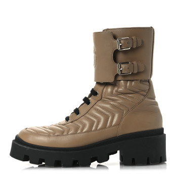 GUCCI Nappa Frances GG Matelasse Platform Combat Boots 38.5 Natural Tan