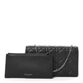 CHRISTIAN DIOR Lambskin Cannage Lady Dior Pouch Black