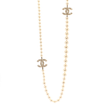 CHANEL Pearl CC 100th Anniversary Long Necklace Light Gold