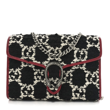 GUCCI Tweed GG Monogram Mini Dionysus Chain Wallet Black White Romantic Cherry