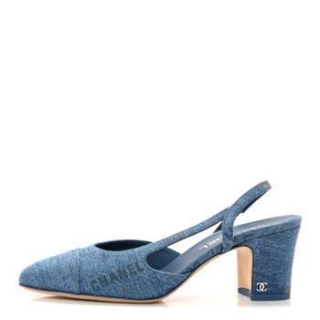 CHANEL Denim Cap Toe Denim Mood Slingback Pumps 39 Blue Multicolor