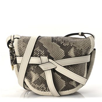 LOEWE Snakeskin Calfskin Whipstitch Small Gate Crossbody Bag Ivory