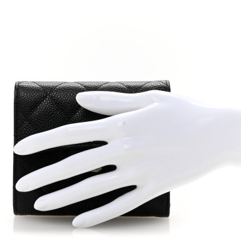 CHANEL Caviar Quilted Compact Flap Wallet Black