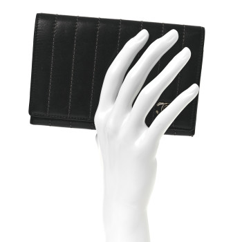 CHANEL Lambskin Vertical Quilted Mademoiselle Compact Wallet Black