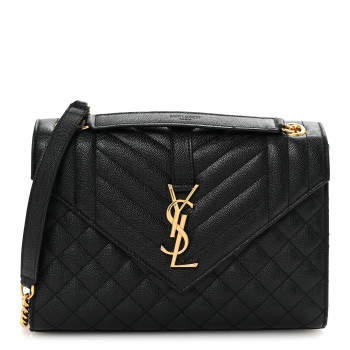 SAINT LAURENT Grain De Poudre Textured Mixed Matelasse Triquilt Medium Monogram Satchel Black