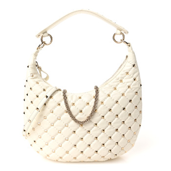 VALENTINO GARAVANI Nappa Small Rockstud Spike Hobo Ivory