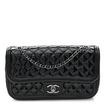 CHANEL Patent Quilted Classic Twist Flap Bag Black