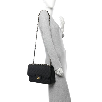 CHANEL Caviar Quilted Jumbo Double Flap Black