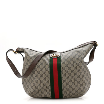 GUCCI GG Supreme Monogram Web Ophidia Half Moon Hobo Brown