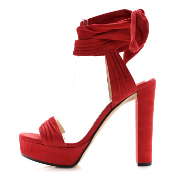 JIMMY CHOO Soft Suede Kaytrin 120 Platform Sandals 36.5 Red