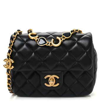 CHANEL Lambskin Enamel Quilted Mini Coco Hearts Square Flap Black