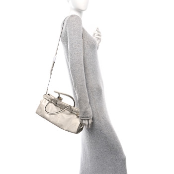 PRADA Glossy Calfskin Triangle Medium Bonnie Shoulder Bag White
