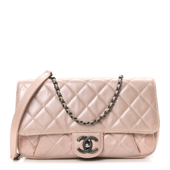 CHANEL Glazed Calfskin Quilted Coco Pleats Flap Pink