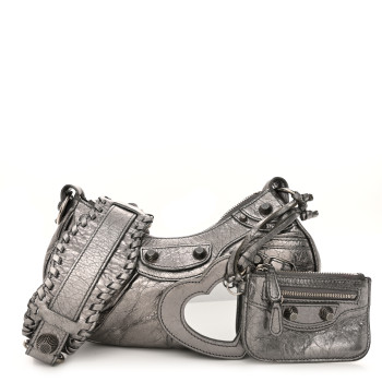 BALENCIAGA Metallic Agneau Arena Le Cagole Shoulder Bag XS Silver