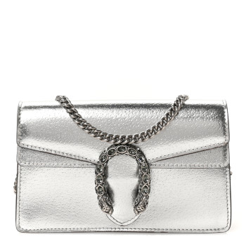 GUCCI Metallic Calfskin Super Mini Dionysus Shoulder Bag Silver