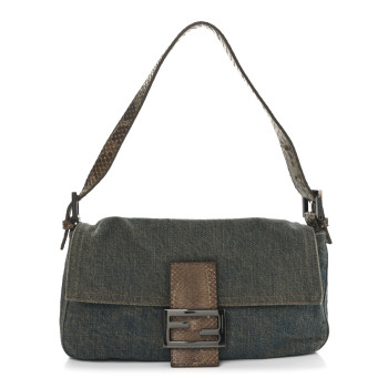 FENDI Denim Snakeskin Baguette Blue