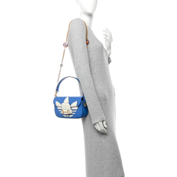 GUCCI X ADIDAS Textured Dollar Calfskin Web Trefoil Mini Horsebit 1955 Shoulder Bag Blue Off White