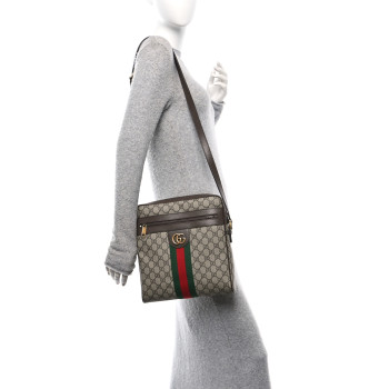 GUCCI GG Supreme Monogram Web Ophidia Messenger Bag Brown