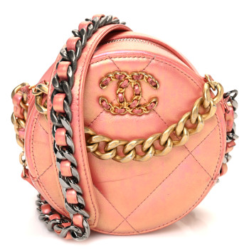 CHANEL Iridescent Calfskin Quilted Chanel 19 Round Clutch With Chain Pink
