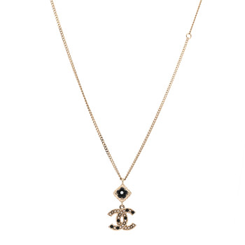 CHANEL Chain CC Drop Necklace Gold Pearly White Black