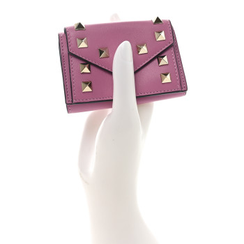 VALENTINO GARAVANI Calfskin Small Tri-Fold Rockstud Wallet Pink