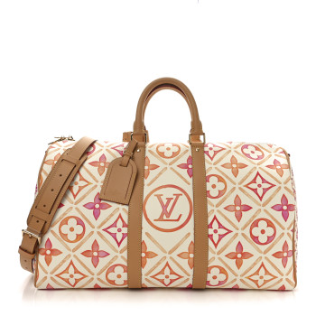LOUIS VUITTON Monogram Tiles By The Pool Keepall Bandouliere 45 Coral