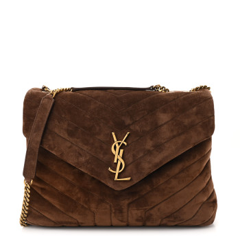 SAINT LAURENT Suede Y Quilted Monogram Medium Loulou Chain Satchel Bark Brown