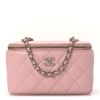 CHANEL Caviar Quilted  Vanity Case With Chain Pink