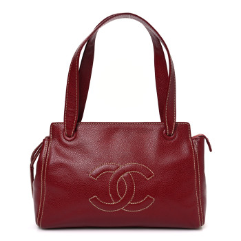 CHANEL Caviar CC Stitched Tote Red