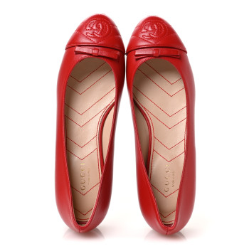 GUCCI Nappa Charlotte Double G Ballet Flats 37 Maple Red
