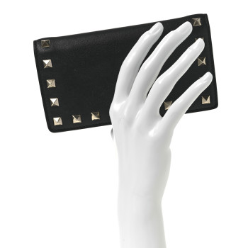 VALENTINO GARAVANI Calfskin Rockstud Bi-Fold Organizer Wallet Black