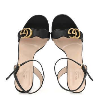 GUCCI Lifford Calfskin GG Marmont Ankle Wrap 105mm Sandals 38.5 Black