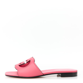 GUCCI Cosmos Softy Calfskin Interlocking G Cut Out Slide Sandals 38 Rhodamine Pink