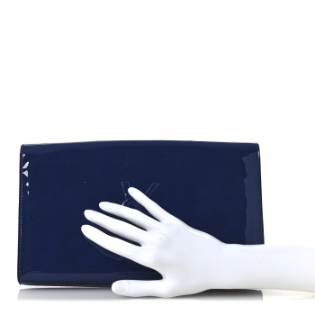 SAINT LAURENT Patent Calfskin Monogram Large Belle De Jour Clutch Royal Blue