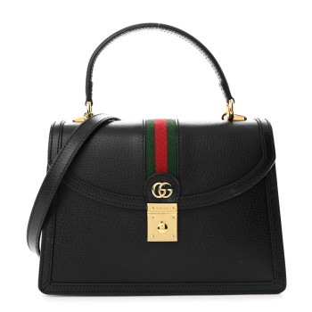 GUCCI Textured Dollar Calfskin Web Small Ophidia Padlock Top Handle Bag Black