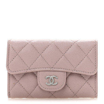CHANEL Caviar Quilted Flap Card Holder Wallet Light Pink