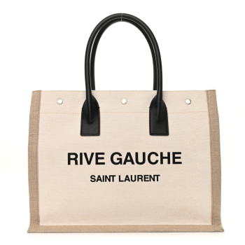 SAINT LAURENT Linen Calfskin Small Rive Gauche Tote Optic White