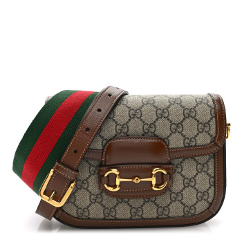 GUCCI GG Supreme Monogram Web Mini Horsebit 1955 Shoulder Bag Beige Brown Sugar