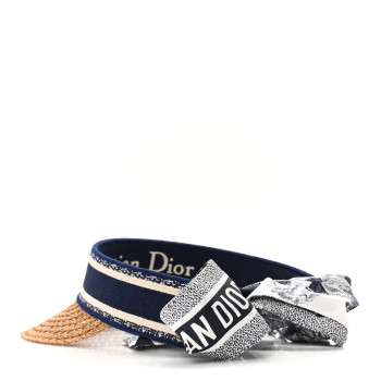 CHRISTIAN DIOR Straw Embroidered Dioriviera D-Ocean Visor Blue White